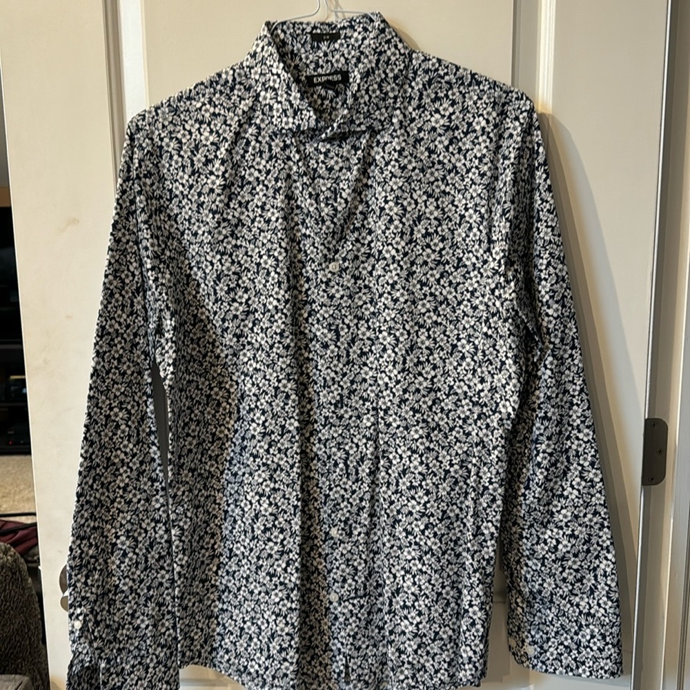 EXPRESS MENS SLIM SIZE LARGE FLORAL DRESS SHIRT - COTTON
